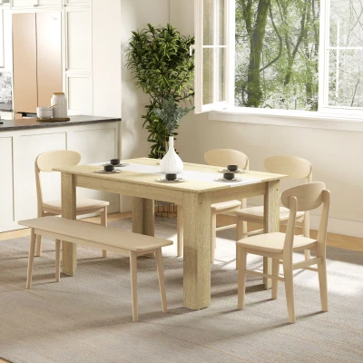 HOMCOM Tavolo da Pranzo 6 Persone in Truciolato Bianco e Rovere