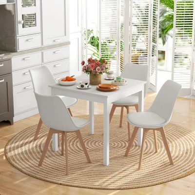HOMCOM Set 4 Sedie da Pranzo in Plastica e Legno Cuscino Bianco