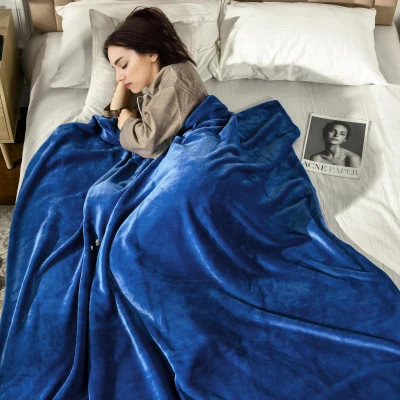 HOMCOM Coperta Reversibile in Flanella Blu Scuro 203x152 cm