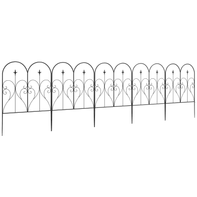 Outsunny Heart Metal Fence Panels Set of Five Black
