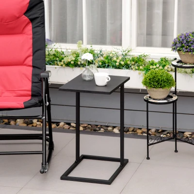 HOMCOM Table Basse Métal Époxy Noir Intérieur/Extérieur