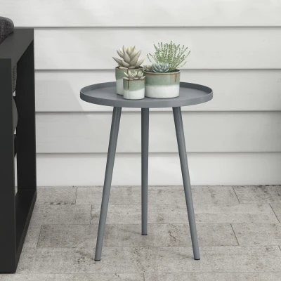Outsunny Table Basse Ronde Extérieur Acier Gris Ø40x50cm