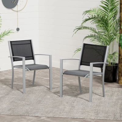 Outsunny Garden Chairs Set of 2 Steel Frame Grey/Black