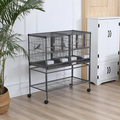 PawHut Gabbia per uccelli 95cm x 45.5cm x 102cm Nero, Grigio