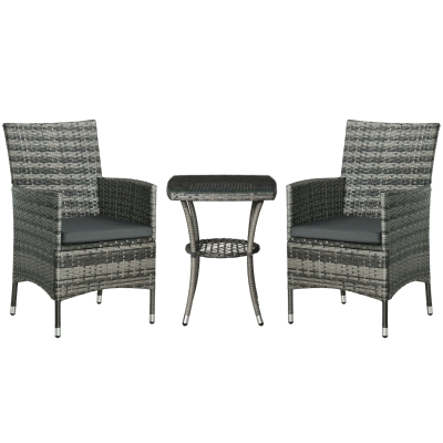 Outsunny Rattan Bistro Set with 2-Tier Table Mixed Grey