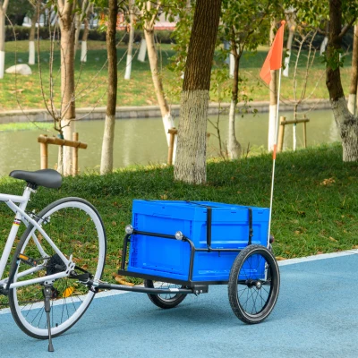 HOMCOM 65L Steel Bike Trailer Storage Box Blue