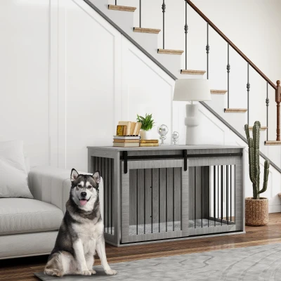 PawHut Dog Crate Furniture Extra Large with Cushion Grey