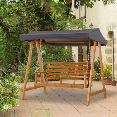 Outsunny 3-Seater Garden Swing Chair Wooden with Canopy