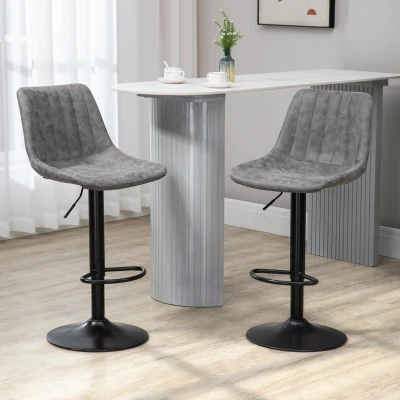 HOMCOM Adjustable Bar Stools Set of 2 Grey 360° Swivel