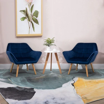 HOMCOM Modern Accent Armchair Set of 2 Blue Rubber Wood