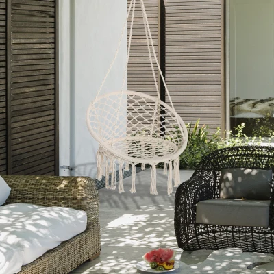 Outsunny Chaise Suspendue Macramé Beige Ø80x42cm