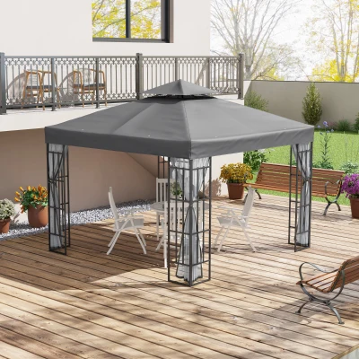 Outsunny 3x3m Patio Gazebo Steel Grey with Mosquito Netting