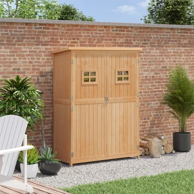 Outsunny Abri Jardin Bois Sapin 128x50x164cm Étanche 2 Étagères