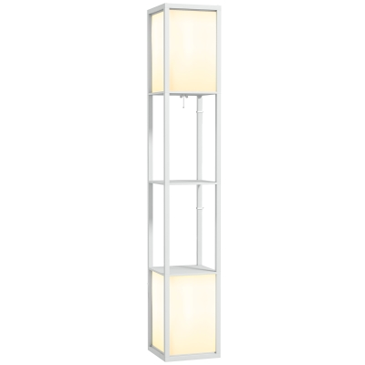 HOMCOM Lampada da Terra 2 Paralumi e 2 Ripiani Lampadine E27 Bianco