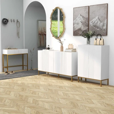 HOMCOM Credenza Moderna con 4 Ante Ammortizzate Bianco e Oro