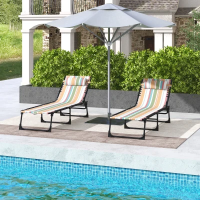 Outsunny Folding Sun Loungers Set of Two Multicoloured