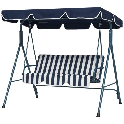 Outsunny Balancelle 3 Places Acier Noir Bleu