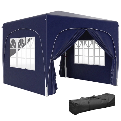 Outsunny Tenda Dobrável 3x3 m com Painéis Laterais UPF50+ Tenda de Jardim com Altura Ajustável e Bolsa de Transporte Azul Escuro
