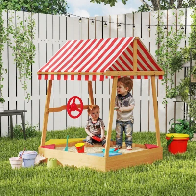 AIYAPLAY Wooden Kids Sandpit Boat Canopy 4 Seats Yellow