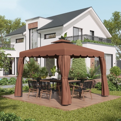 Outsunny Toldo de Substituição para Pérgola 300x300 cm com Duplo Teto e 8 Orifícios de Drenagem Marrom