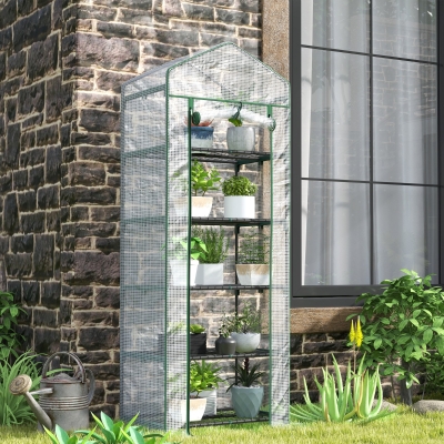 Outsunny Estufa de Jardim Vertical 69x49x193 cm com 5 Prateleiras Estufa para Plantas e Cultivos com Cobertura Transparente de PE Verde