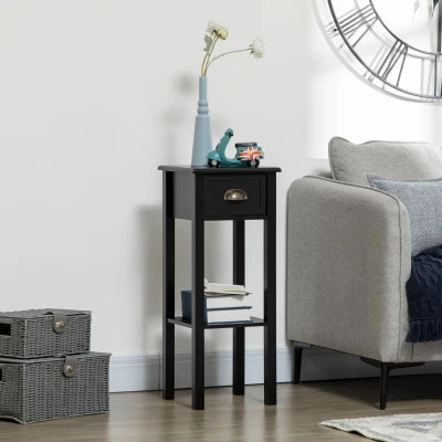 HOMCOM Mesa de Apoio com Gaveta e Prateleira de Armazenamento Estilo Moderno 30x30x75 cm Preto