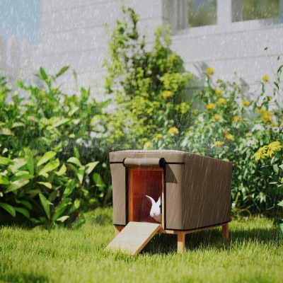 PawHut Waterproof Rabbit Hutch Cover Brown 43x52x37cm