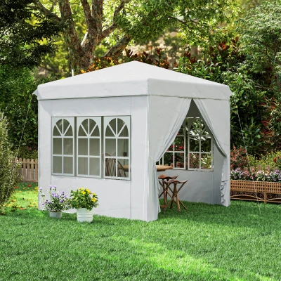 Outsunny Tenda Dobrável Pop-Up 248x248x270 cm com 4 Paredes Laterais Anti-UV Altura Ajustável e Bolsa de Transporte Branco