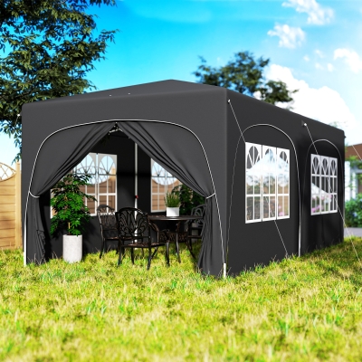 Outsunny Tenda Dobrável 3x6 m com Painéis Laterais UPF50+ Tenda de Jardim com Altura Ajustável e Bolsa de Transporte Cinza Escuro