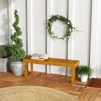 Outsunny Banco de Jardim de 2 Lugares Banco de Madeira com Assento em Ripas Banco para Pátio Exterior Varanda 120x34x43 cm Teca