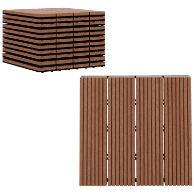 Outsunny Conjunto de 11 Peças de Estrados Exterior 30x30 cm 1 m² Estrados de Jardim Antiderrapante e Fácil Instalação Marrom