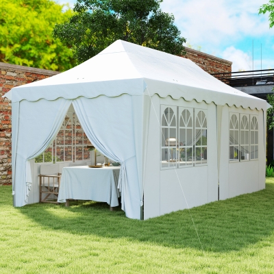 Outsunny Tenda Dobrável Pop Up 596x300x315 cm com 6 Paredes Laterais Anti-UV Altura Ajustável para Campismo Festas Branco