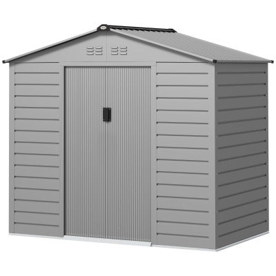 Outsunny 2,1 x 1,3 m Tuinschuur, Gereedschapsschuur van Staal, Afsluitbare Deuren, 4 Ventilatieopeningen, Grijs