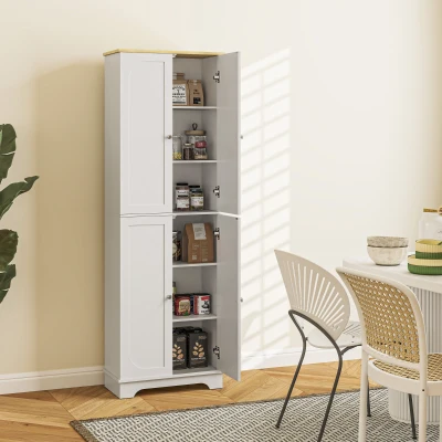 HOMCOM Alacena de Cocina Mueble Auxiliar de Cocina con 4 Puertas y Estantes Ajustables para Comedor Salón 60x30x183 cm Blanco