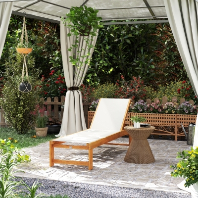 Outsunny Espreguiçadeira de Madeira Espreguiçadeira de Jardim com Rodas Encosto Ajustável em 4 Níveis 186x60x33 cm Teca e Cinzento