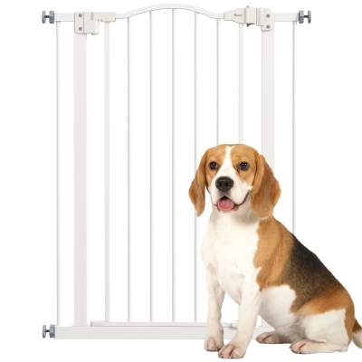 PawHut Pressure Fit Dog Stair Gate Auto Close 74-80cm White