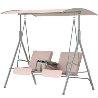 Outsunny Hollywoodschommel, tuinschommel, tweezits schommel met zonnedak, 175 x 112 x 165 cm, Beige