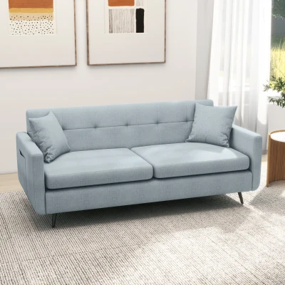 HOMCOM 165cm Modern Fabric Tufted Loveseat Sofa Blue