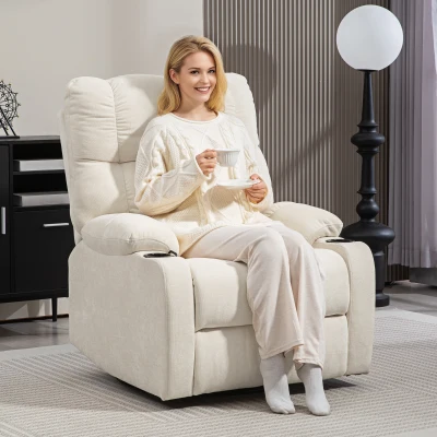 HOMCOM Relaxsessel mit Fußstütze, Liegesessel, drehbar, bis 150 kg, Stahlrahmen, 88x96x108cm, Beige