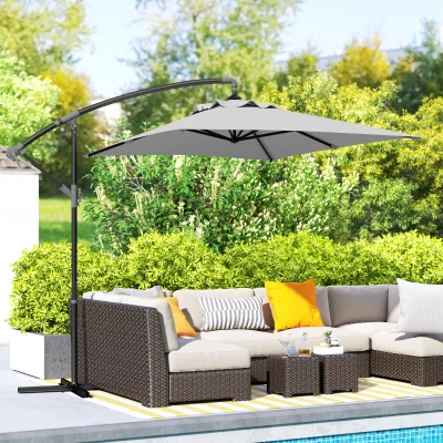 Outsunny Cantilever Parasol Light Grey 3m with Cross Base