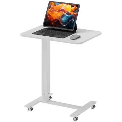 HOMCOM Sta-bureau In Hoogte Verstelbaar met 4 Wielen C-Vorm 65 cm x 48 cm x 70-110 cm Wit