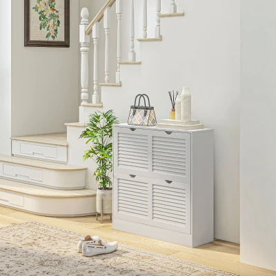 HOMCOM Shoe Cabinet Narrow 2 Drawers White 16 Pairs