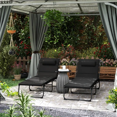 Folding Sun Loungers Set 68W x 189D x 36H cm Black