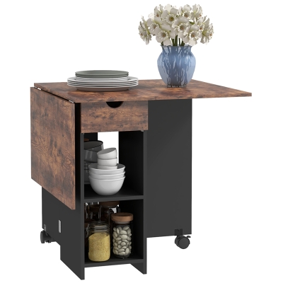 HOMCOM Folding Dining Table Rustic Brown with Drawer