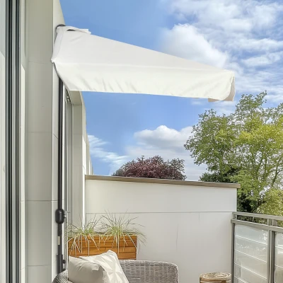Outsunny Parasol para Pared 230x130x249 cm Sombrilla Rectangular con Manivela Protección UV Impermeable Crema