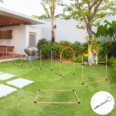 PawHut Conjunto de Treino de Agilidade para Cães de 4 Peças Kit Treino Agility para Cães com Slalom Área de Pausa Barreiras e Anel de Salto Laranja