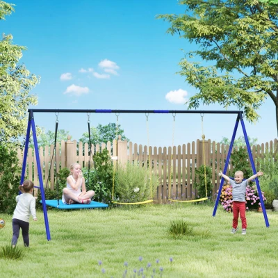 AIYAPLAY Columpios para Niños de +3 Años con 2 Columpios Simples y 1 Columpio Plataforma Carga 120 kg 365x180x184 cm Multicolor
