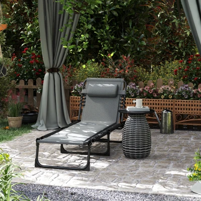 Outsunny Liegestuhl, Sonnenliege mit Polsterung und Seitentasche, Gartenliege, Pool-Liege, Polsterliege, Grau