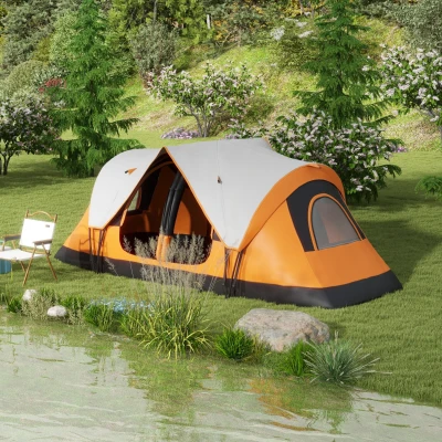 Outsunny Campingzelt, 2 Räume, Trennwand, für 6-8 Personen, Regenschutz, Orange