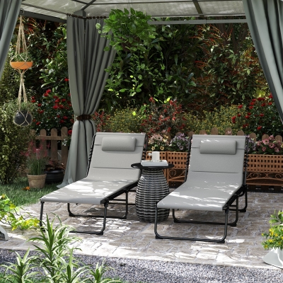 Folding Sun Loungers Set 68W x 189D x 36H cm Light Grey